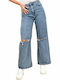 Damenjeans Schlaghose mit Rissen in Lockerer Passform
