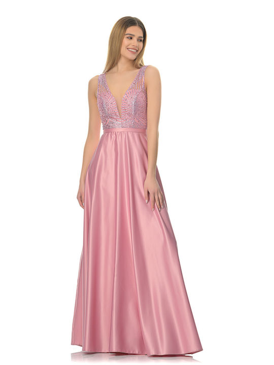 Farmaki Maxi Dress for Wedding / Baptism Satin Pink