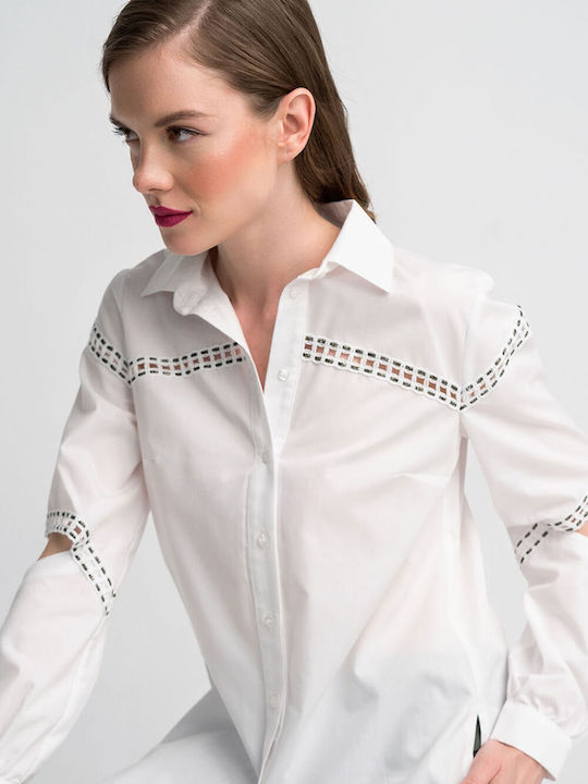 Emporio Grama Women's Monochrome Long Sleeve Shirt White