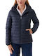 Tommy Hilfiger Women's Short Puffer Jacket for Winter with Hood Blue