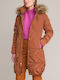 Lang Damen Puffer Jacke Wasserdicht für Winter Braun