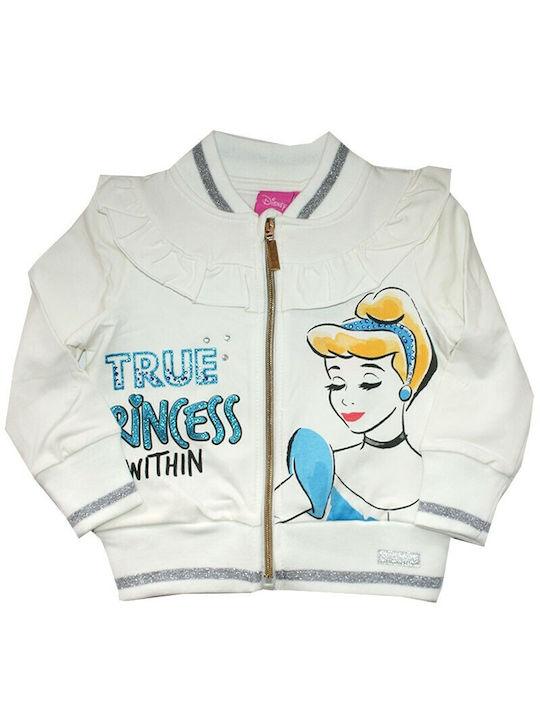 Disney Girls Sweatshirt with Zipper White