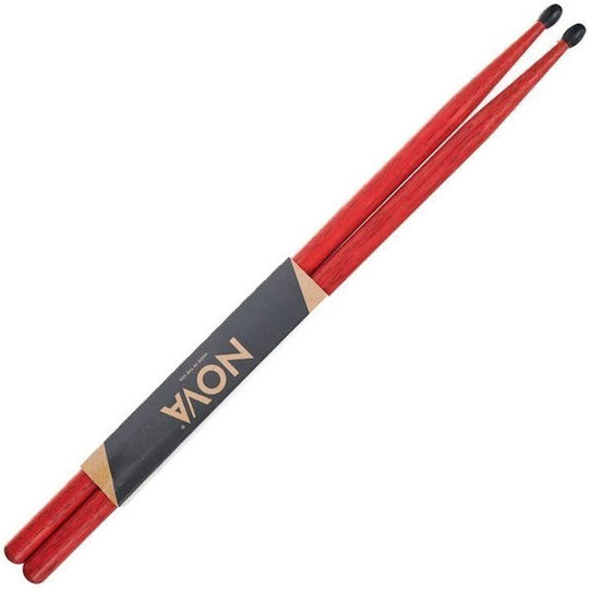 Vic Firth Hickory Μπαγκέτες Ντραμς 5A με Σχήμα Μύτης Oval σε Κόκκινο Χρώμα