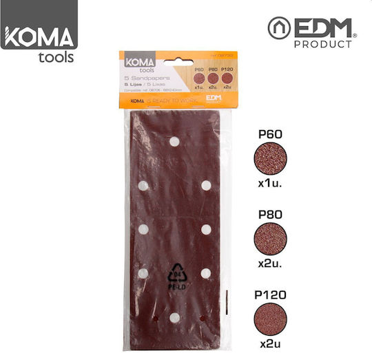 EDM Grupo Φύλλο Λείανσης Παλμικού Τριβείου K80 με Τρύπες 88x240mm Σετ 5τμχ