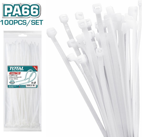 Total Δεματικά Καλωδίων Πλαστικά 250mmx4.8mm σε Λευκό χρώμα (100τμχ) (THTCT25048)