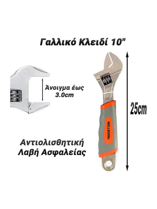 Γαλλικό Κλειδί Μήκους 250mm με Άνοιγμα Σιαγόνων έως 30mm και Αντιολισθητική Λαβή