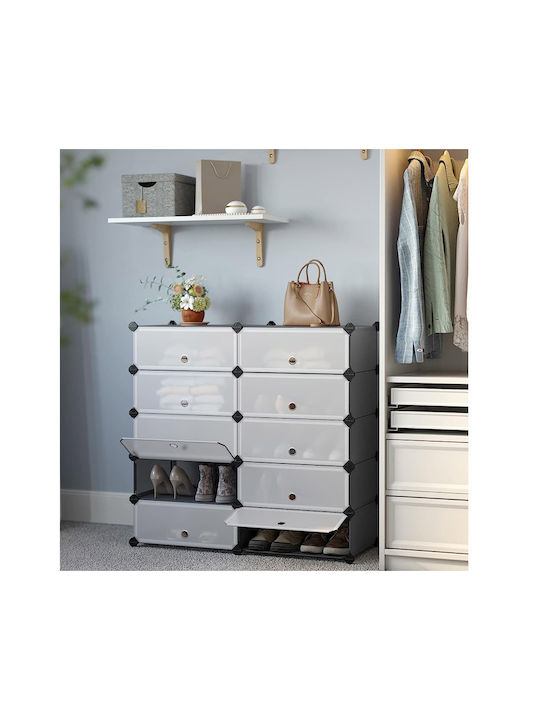 Plastik Schuhschrank mit 10 Regalen Silber L43xW31xH173cm