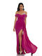 RichgirlBoudoir Maxi Dress for Wedding / Baptism Satin Off-Shoulder Fuchsia