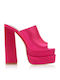 Satin Women's Mules with Chunky High Heel in Fuchsia Color
