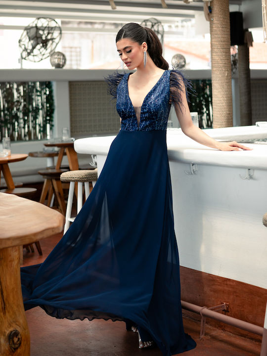 RichgirlBoudoir Καλοκαιρινό Maxi Φόρεμα για Γάμο / Βάπτιση Μπλε