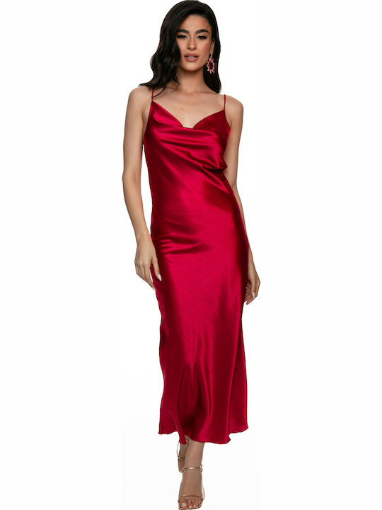 Sommer Maxi Abendkleid Slip Dress Drapiert Burgundisch