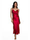 RichgirlBoudoir Summer Maxi Evening Dress Slip Dress Satin Draped Burgundy