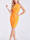 Cuca Καλοκαιρινό Mini Βραδινό Φόρεμα με Τούλι & Διαφάνεια Πορτοκαλί
