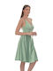 Farmaki Καλοκαιρινό Mini Φόρεμα για Γάμο / Βάπτιση Σατέν Πράσινο