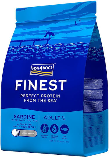 Fish4Dogs Finest Cornish Sardine Large Bite 1.5kg Hrană Uscată pentru Câini Adulţi de Rase Mari cu Pește
