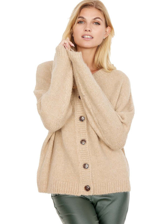 Soya Concept Women's Knitted Cardigan with Buttons Beige