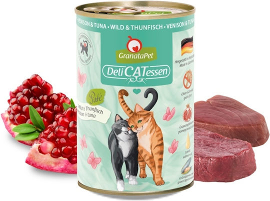 Granata Pet Foods Delicatessen Pate Nassfutter für Katzen in Dose mit Hirsche und Thunfisch ohne Getreide 400gr