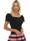 Women's Summer Blouse Short Sleeve Black
