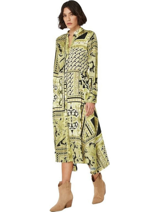 Midi Hemdkleid Kleid mit Schlitz Druck