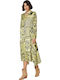 Midi Hemdkleid Kleid mit Schlitz Druck