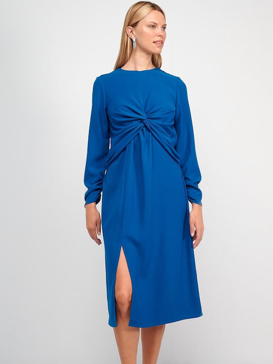 MY T Rochie de Seară Midi cu Deschizătură Albastră