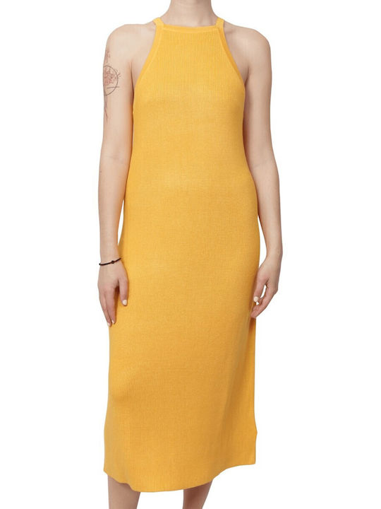 Tiffosi Καλοκαιρινό Midi Βραδινό Φόρεμα με Διαφάνεια Κίτρινο