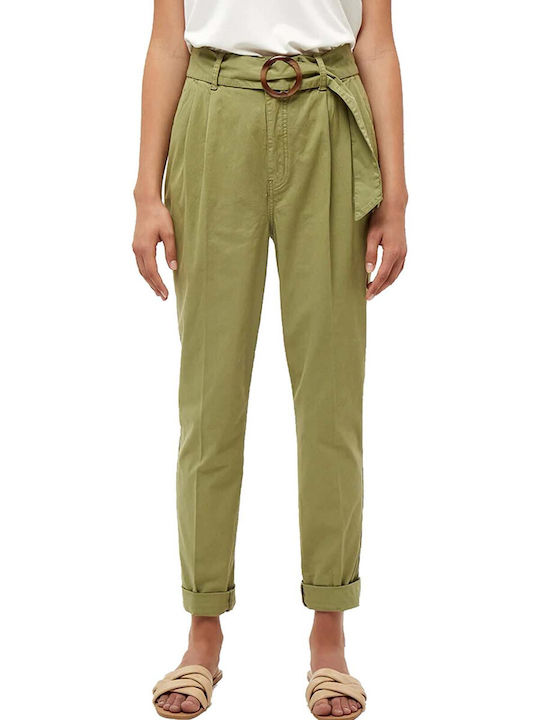 Peppercorn Women's High-waisted Fabric Trousers Green