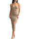 Chica Sommer Midi Abendkleid mit Transparenz Beige