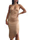 Chica Summer Midi Evening Dress Satin Beige