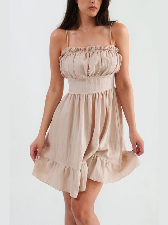 DOT Summer Mini Dress with Ruffle Beige
