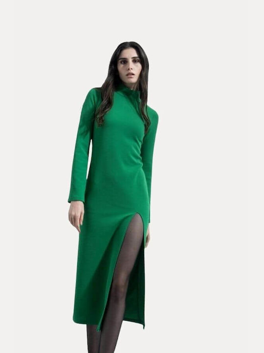 Make your image Midi Rochie Guler Înalt cu Slit Verde