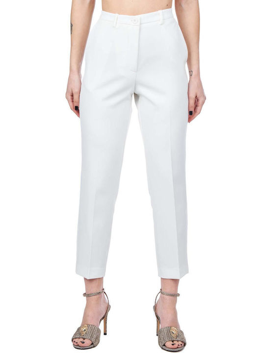 Vicolo Women's High-waisted Fabric Trousers in Straight Line White