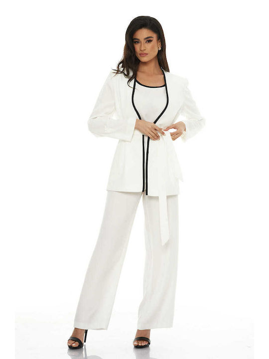 RichgirlBoudoir Women's White Set with High-waisted Trousers in Regular Fit