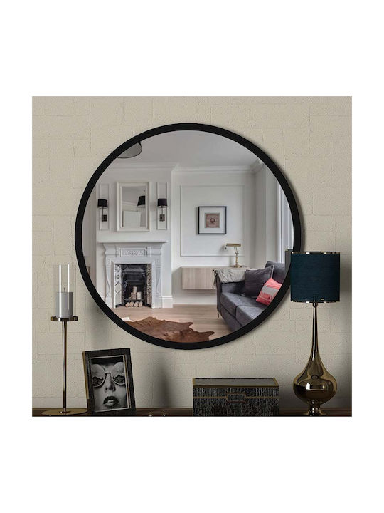 Megapap Round Wall Mirror Black with Wooden Frame 59cm