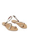 Leather Women's Flat Sandals in Gold Color