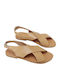 Leather Women's Flat Sandals in Beige Color