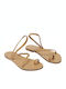 Leather Women's Flat Sandals in Beige Color