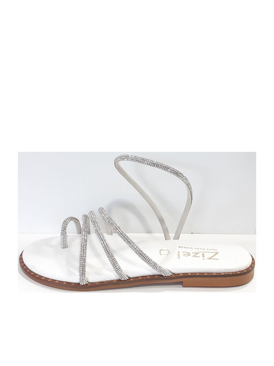 Zizel Leather Women's Sandals with Strass Silver