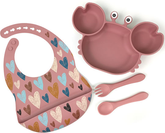 Queen Mother Queen Mother Baby & Kids Feeding Set with Silicone Hearts and Anti-Slip Base Pink Rotten Apple with Little Hearts 4 Pieces
