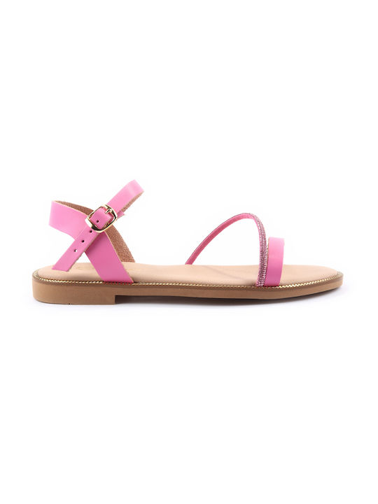 Fshoes Leather Women's Flat Sandals in Fuchsia Color