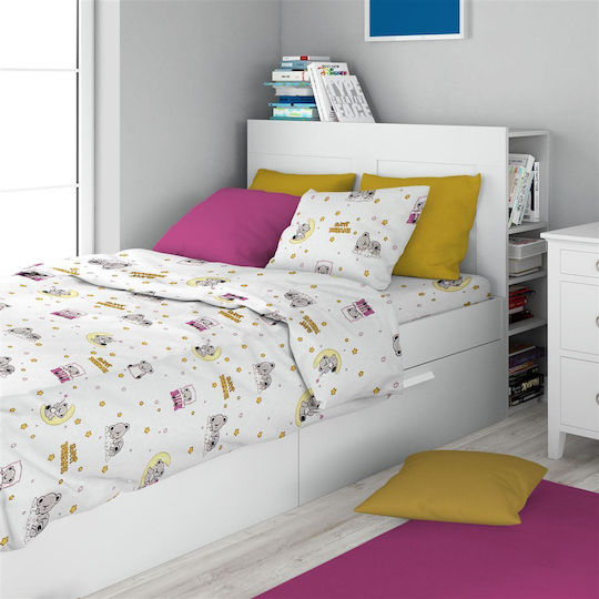 Dimcol Set Cearceaf Pentru Copii Single Alb-Roz