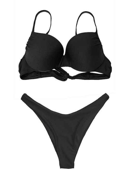 Ustyle Set Bikini με Ενίσχυση Brazil Ψηλόμεσο Μαύρο