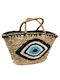 Mohicans Black Line Straw Beach Bag with design Eye Beige