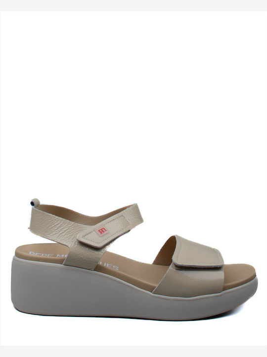 Anatomic Women's Leather Ankle Strap Platforms Beige