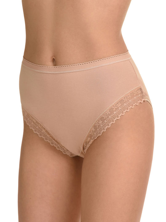 Miss Rosy Baumwolle Hochtailliert Damen Slip mit Spitze Beige