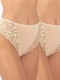 A.A UNDERWEAR Tai Plus Βαμβακερά Ψηλόμεσα Γυναικεία Slip 2Pack χωρίς Ραφές με Δαντέλα Μπεζ