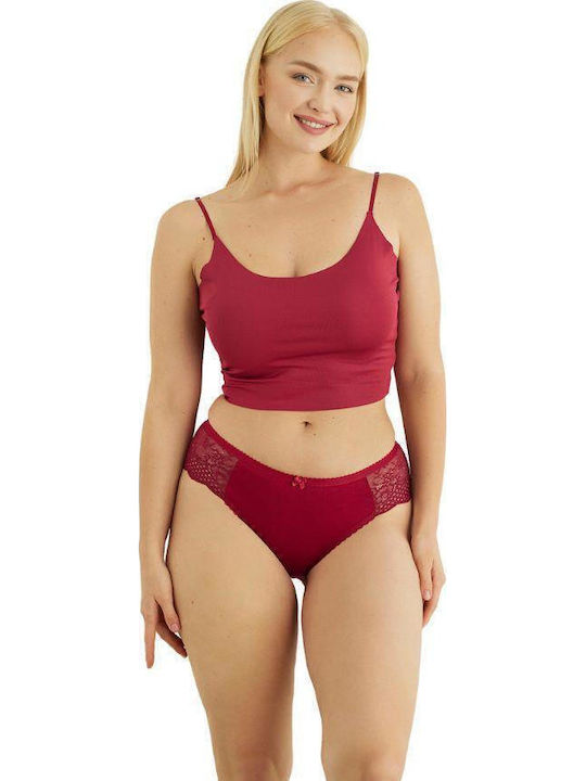 Sexen Femeie Brazilia cu Dantelă Burgundy