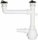 Lamaplast Kunststoff Doppelt Siphon Spülbecken mit Ausgang 70mm und Breite 7.5cm Weiß