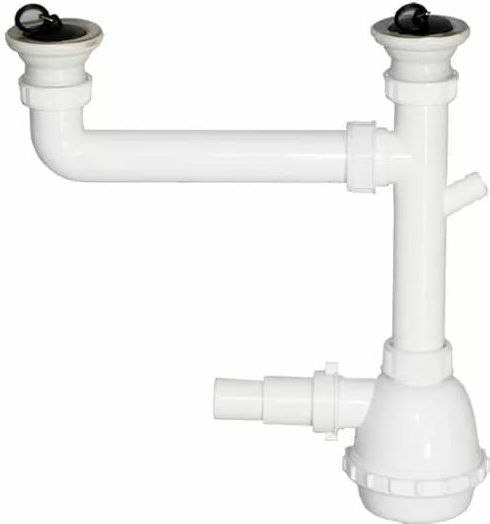 Lamaplast Kunststoff Doppelt Siphon Spülbecken mit Ausgang 70mm und Breite 7.5cm Weiß