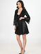 Vienetta Secret Winter Women's Satin Robe with Nightdress Black